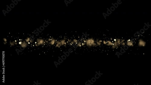 gold particles abstract background with golden shining stars dust bokeh glitter awards dust. Futuristic glittering fly movement flickering loop in space on black background.