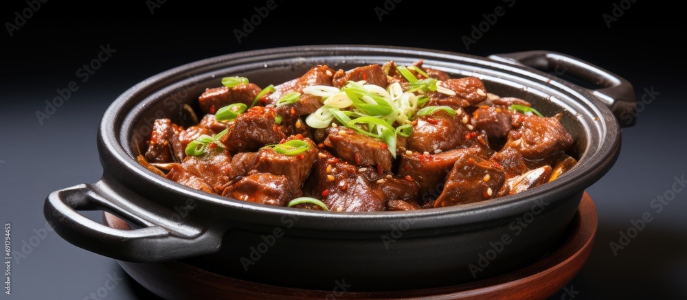 Korean meat pot spicily served. Korean meat pot spicily served.