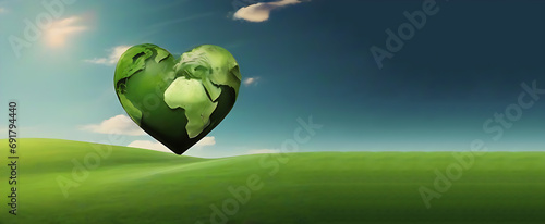 Heart shaped planet on green grass for earth day, ai generatieve  photo