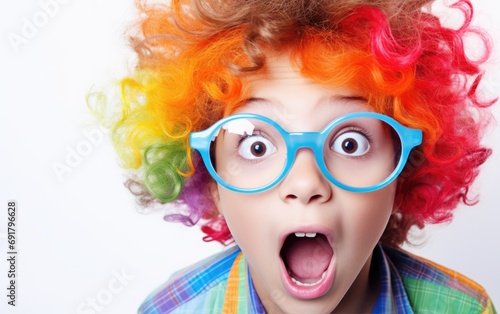 Funny looking child boy wea...