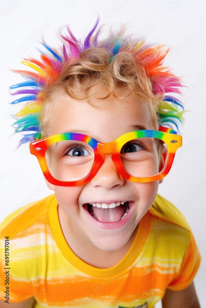 Funny looking child boy wearing colorful eyeglasses Funny looking child boy wearing colorful eyeglasses