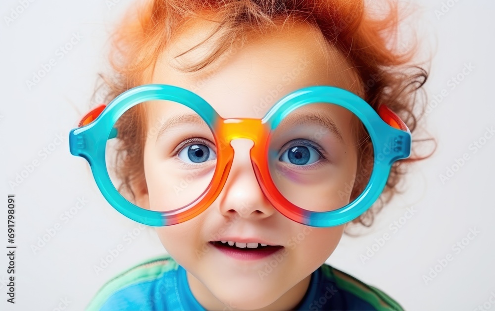 Funny looking child boy wearing colorful eyeglasses Funny looking child boy wearing colorful eyeglasses