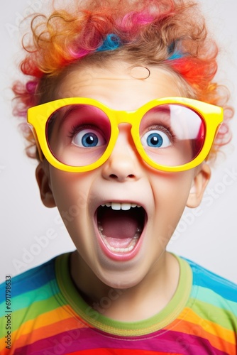 Funny looking child boy wea...