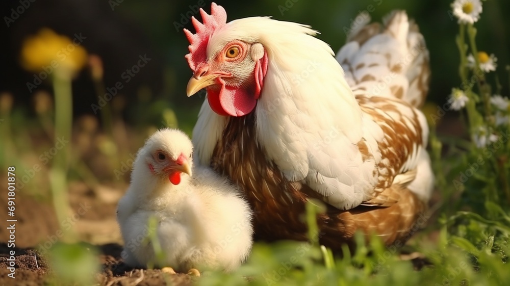 Hen animal caressing its baby AI Generated pictures