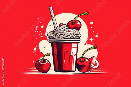  a picture of a cup of ice cream with cherries around it and a spoon sticking out of the cup. © Shanti