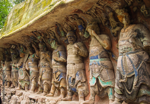 Many buddha sculptor carvings at Dazu carving hill,Chongqing,China photo