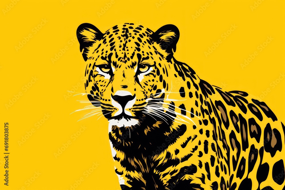 a black and yellow picture of a cheetah on a yellow background with a black and white image of a cheetah. a black and yellow picture of a cheetah on a yellow background with a black and white image of a cheetah.