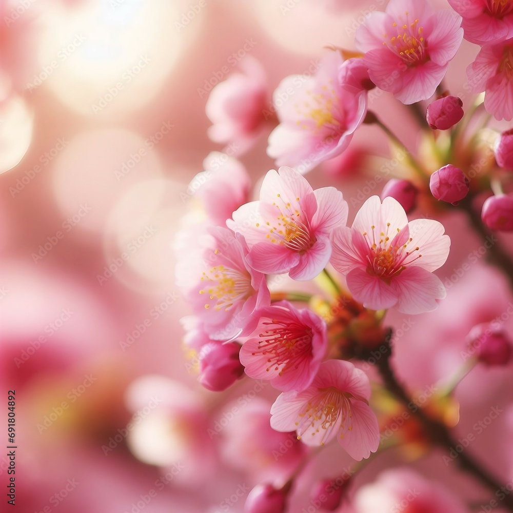 Close up kawazu cherry blossoms like with a soft focus