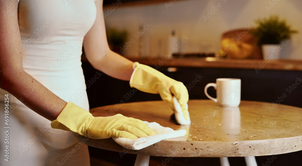 Woman Using Cloth for Surface Cleaning Woman Using Cloth for Surface Cleaning