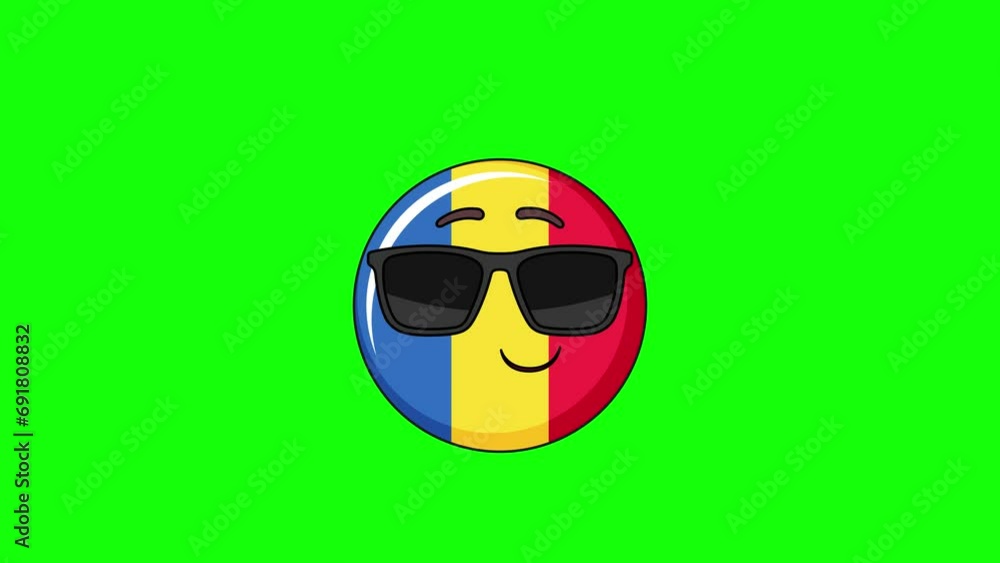flag of romania emoji cartoon smiling face with sunglasses, emoticon animation flag of romania emoji cartoon smiling face with sunglasses, emoticon animation