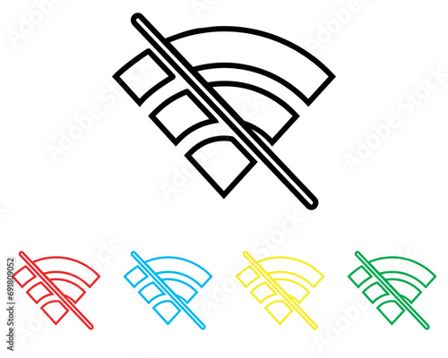 No Wifi icon vector. No internet signal icon sign symbol in trendy flat style. Set elements in colored icons. Wifi network is not available vector icon illustration isolated on white background