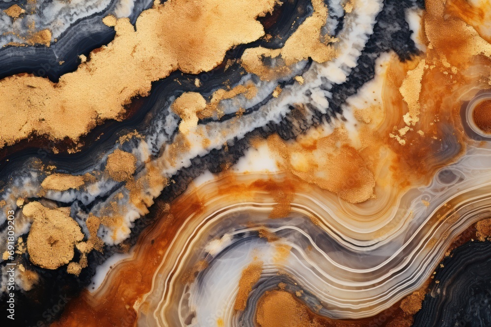 a close up of a black, gold, and white pattern on a piece of paper with a black and white stripe. a close up of a black, gold, and white pattern on a piece of paper with a black and white stripe.