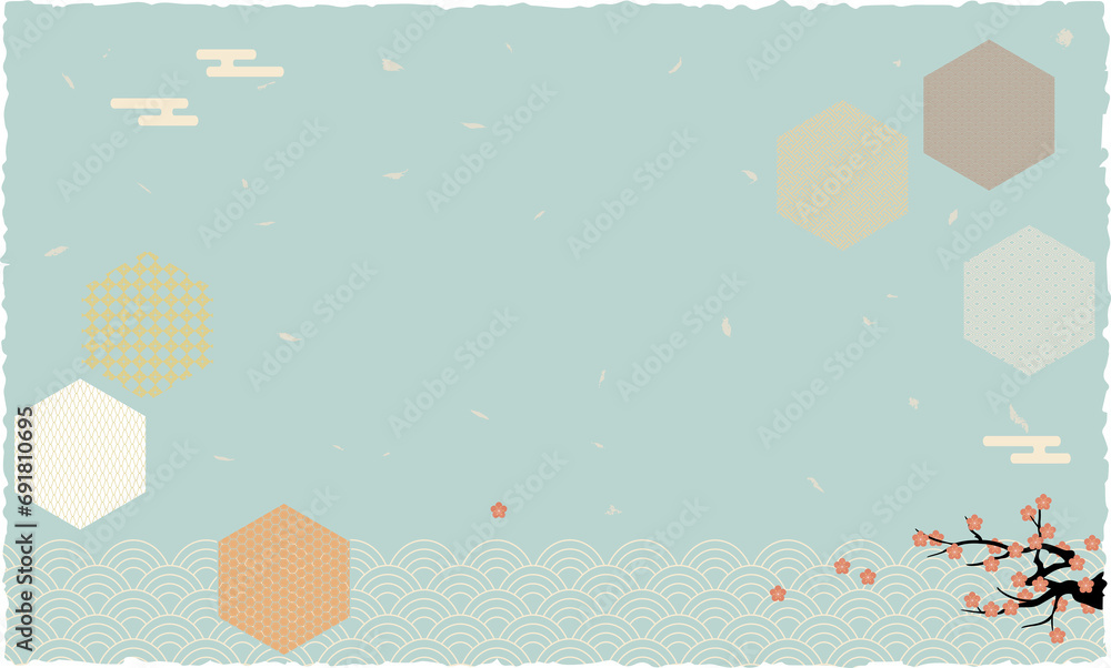 This illustration is a traditional Japanese pattern. It can be used as a background material.Japanese Pattern, tortoise shell, Amime, Plum, Wave Pattern, Cloud This illustration is a traditional Japanese pattern. It can be used as a background material.Japanese Pattern, tortoise shell, Amime, Plum, Wave Pattern, Cloud