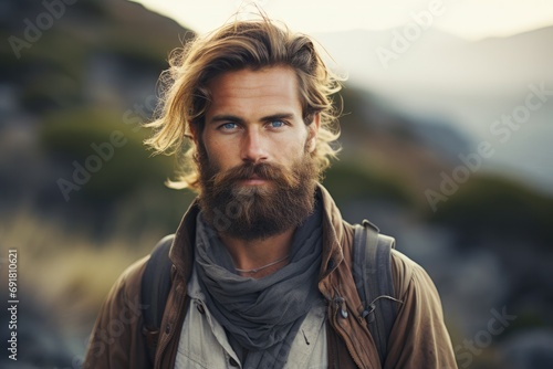 A man with a beard wearing a scarf. Generative AI.