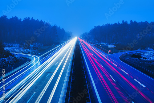 Langzeitbelichtung - Autobahn - Strasse - Traffic - Travel - Background - Line - Ecology - Highway - Long Exposure - Motorway - Night Traffic - Light Trails - Winter - Schnee - Nebel	 - A13 photo