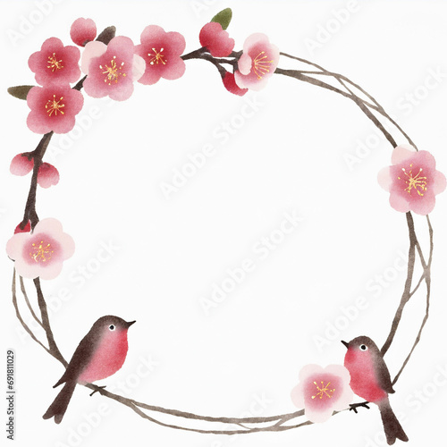 梅の花と鳥のフレーム