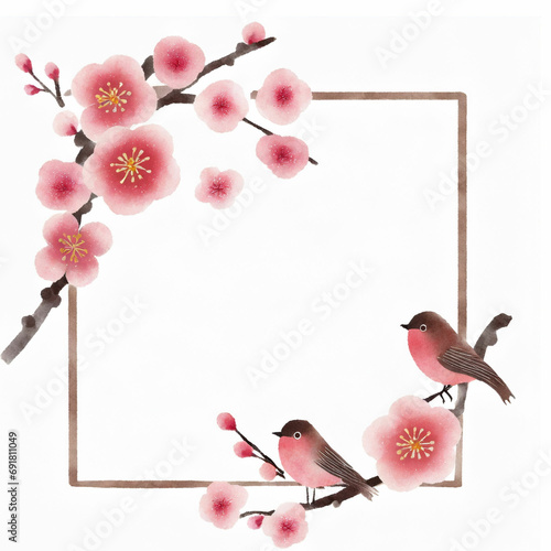 梅の花と鳥のフレーム