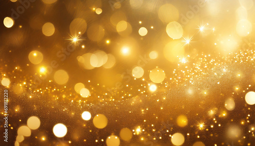 Gold splashes on a bright background, Christmas. Festive bokeh texture