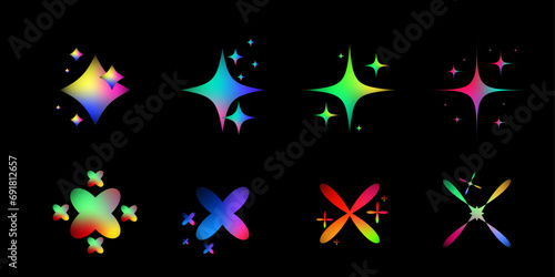 set of gradient y2k star sparkle