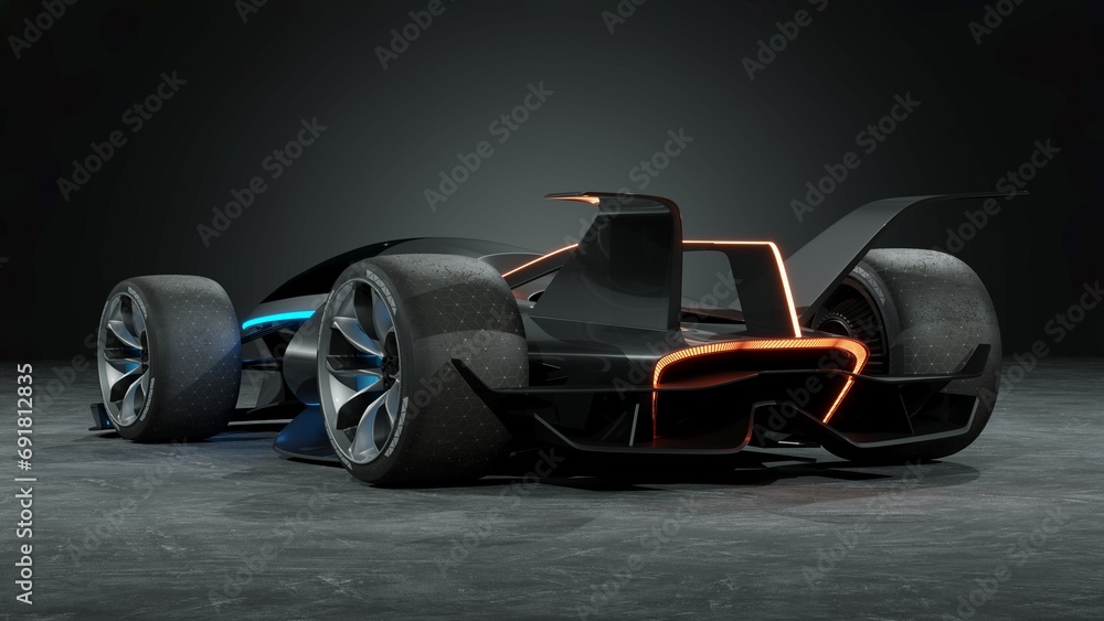 3D rendering of a brand-less generic concept racing car	
