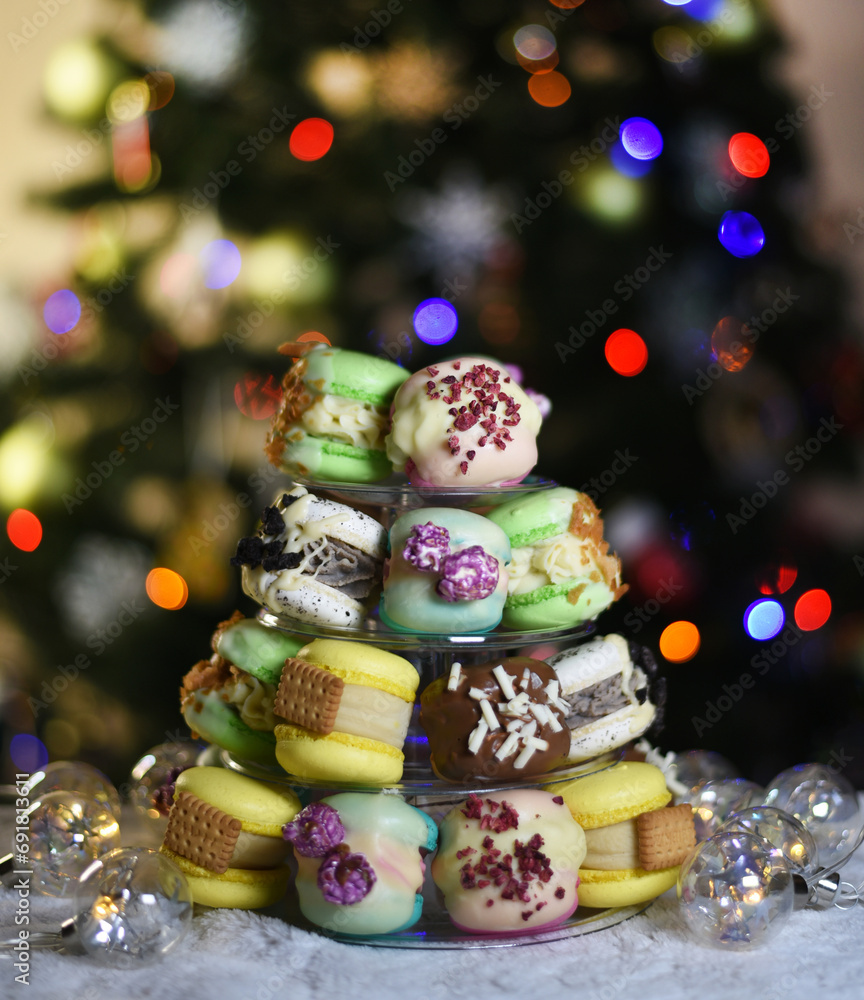 Festive dessert near the Christmas tree
