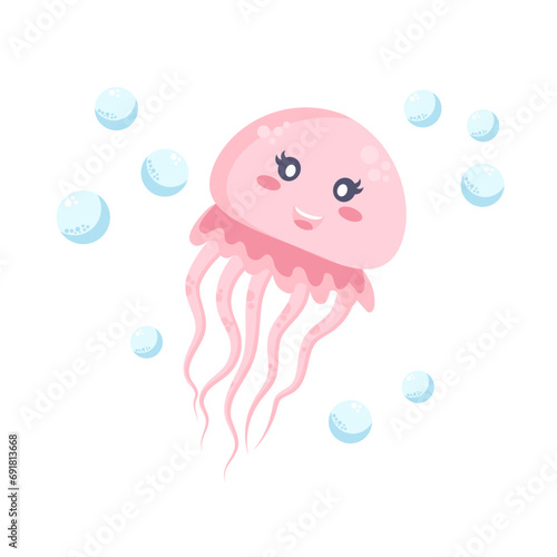 Jellyfish as Sea Animal Floating Underwater Vector Illustration