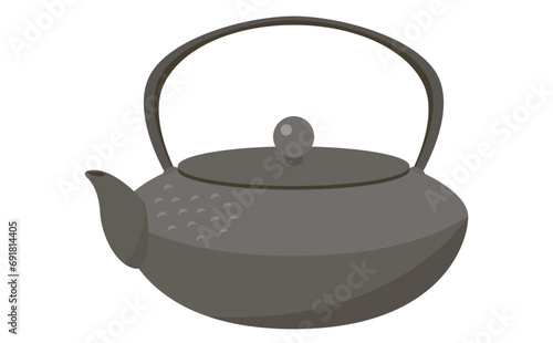 灰色でモダンなデザインの南部鉄器(日本の急須・鉄瓶)のシンプルベクターイラスト
