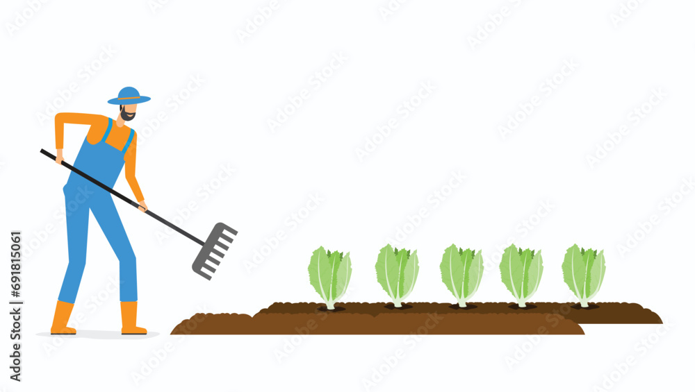 flat vector illustration grow vegetables and farmer working concept

