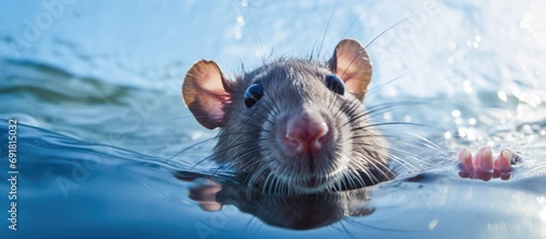 Rat swimming in water. photo