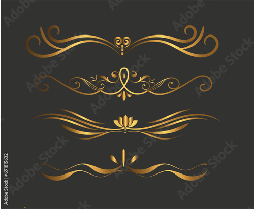 golden swirl lines calligraphy ornament, border