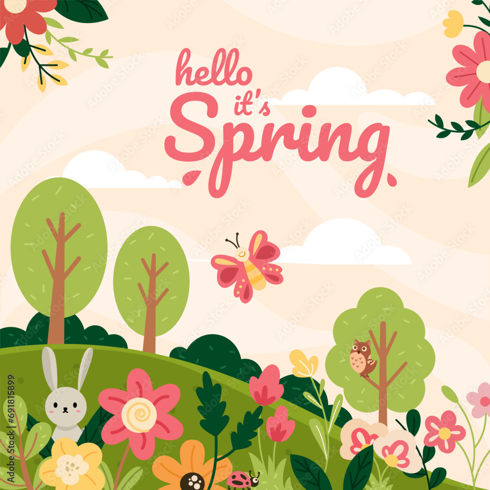 Spring Scene with Cute Bunny background Spring Scene with Cute Bunny background