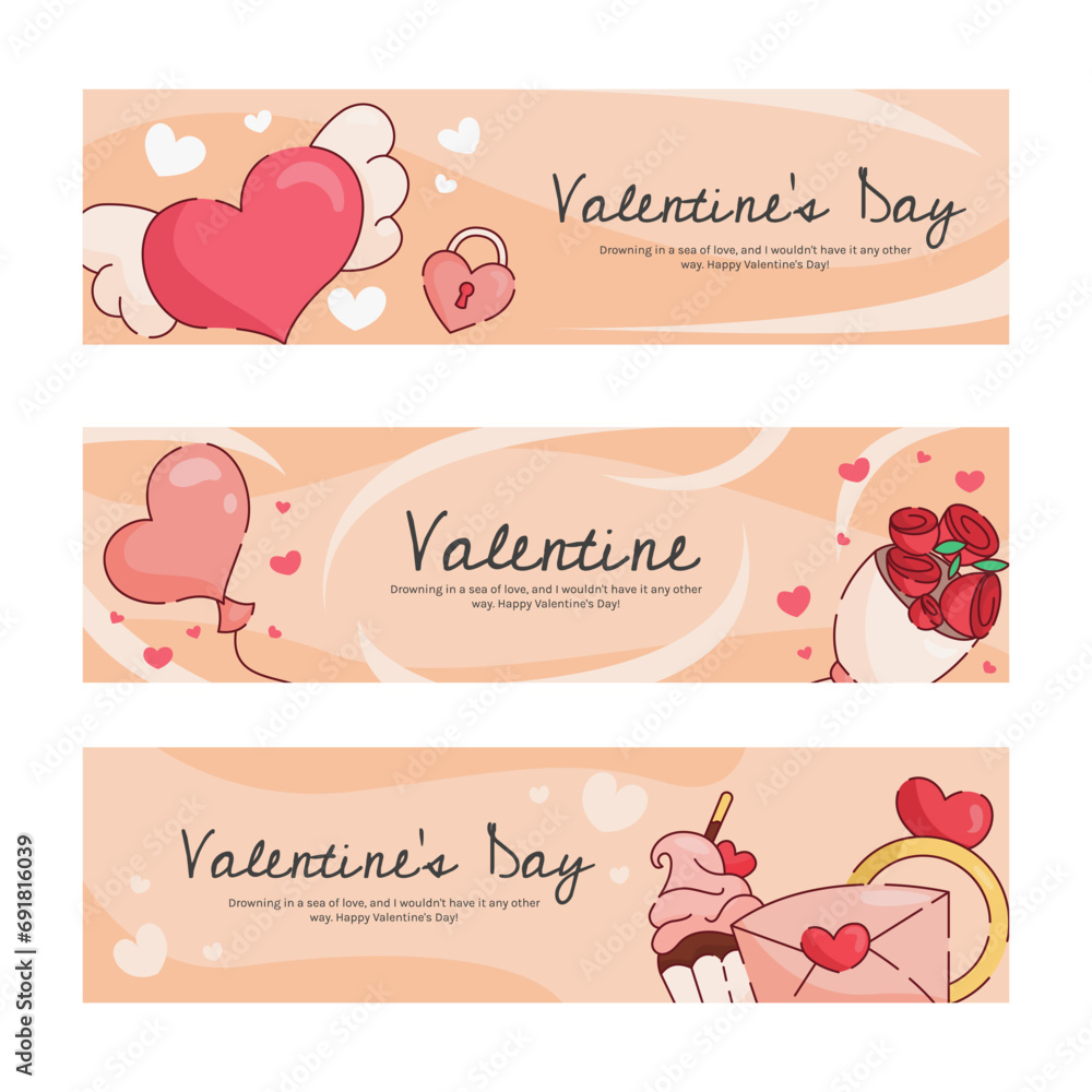 Valentine banner with hearts and flowers Valentine banner with hearts and flowers