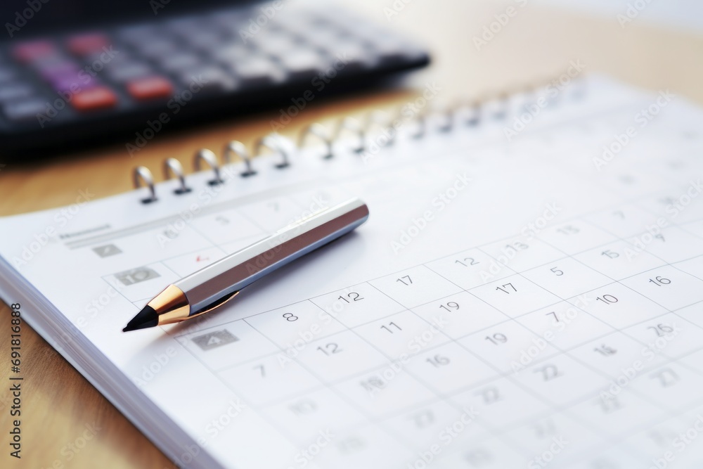 A calendar alongside a pencil, symbolizing the planning of business meetings and travel arrangements A calendar alongside a pencil, symbolizing the planning of business meetings and travel arrangements