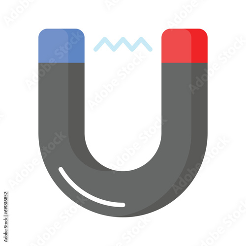 Physics magnet icon in flat style, scalable vector of attraction