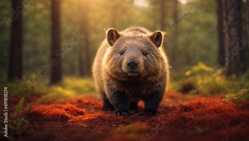 AI generated illustration of a wombat in a magical forest setting photo