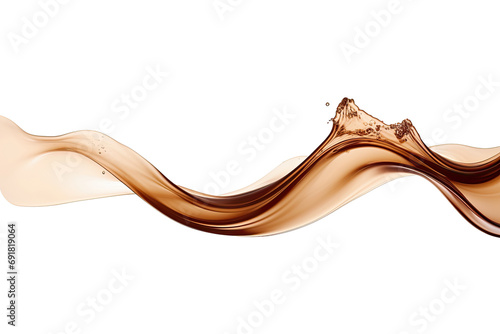Dark Brown coffee liquid swirl splash with little bubbles isolated on transparent png background, liquid fluid element flowing in form of wave. photo