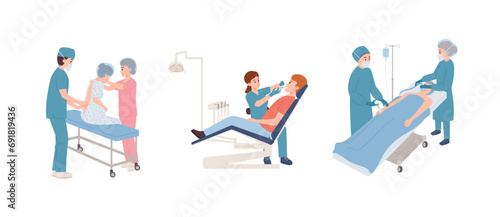 Set of doctors and patients flat style, vector illustration