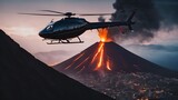 helicopter flying on the top of volcano 