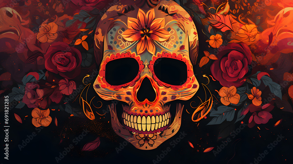 Day of the dead colorful background wallpaper with skull theme Day of the dead colorful background wallpaper with skull theme