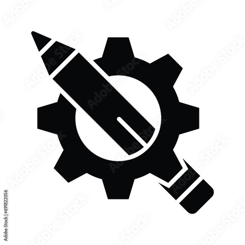 Gear and Pencil, concept icon of design development, creative development, blogging and copywriting