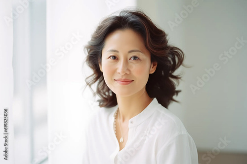 白い服を着たアジア人中年女性