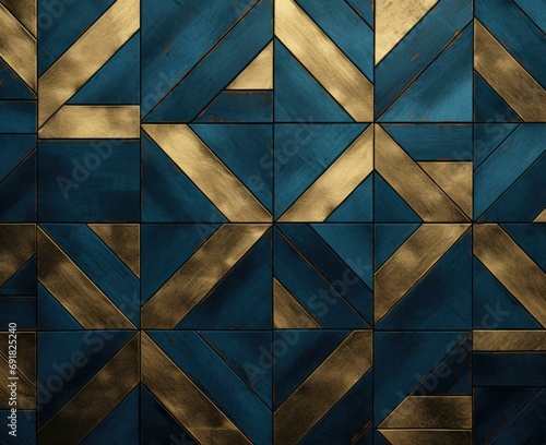 A contemporary twist on a classic aesthetic with a modern geometric design in indigo and warm gold, perfect for minimalistic copy overlay. Generative AI.