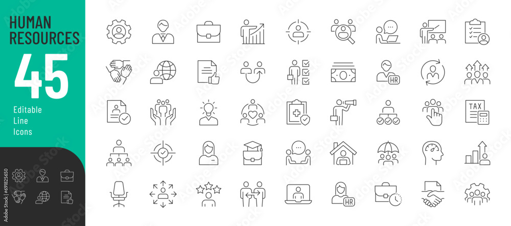 Human Resources Line Editable Icons set. Vector illustration in thin ...