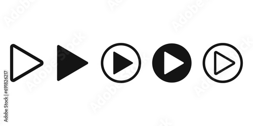 Play icon set. Player vector Illustration symbol. Black music button.