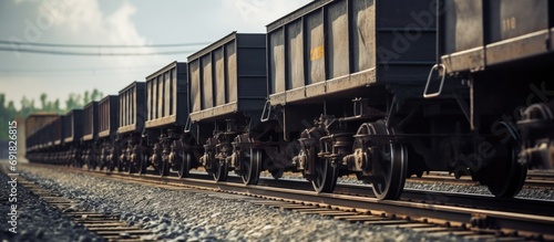 Coal wagons parked on a railway station siding. photo