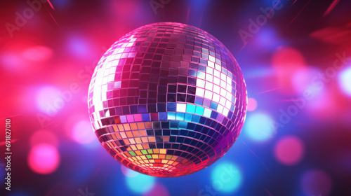 Disco ball on colorful bokeh background. photo