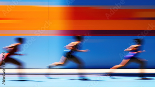Motion blur of people running in a city. Concept of healthy lifestyle and motion.