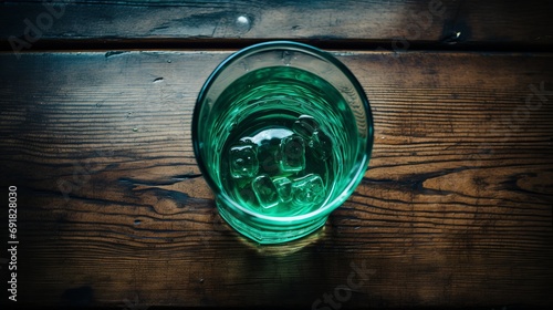 Illustration of Poluted Water Glass on Wooden Table - Environmental Pollution Concept photo