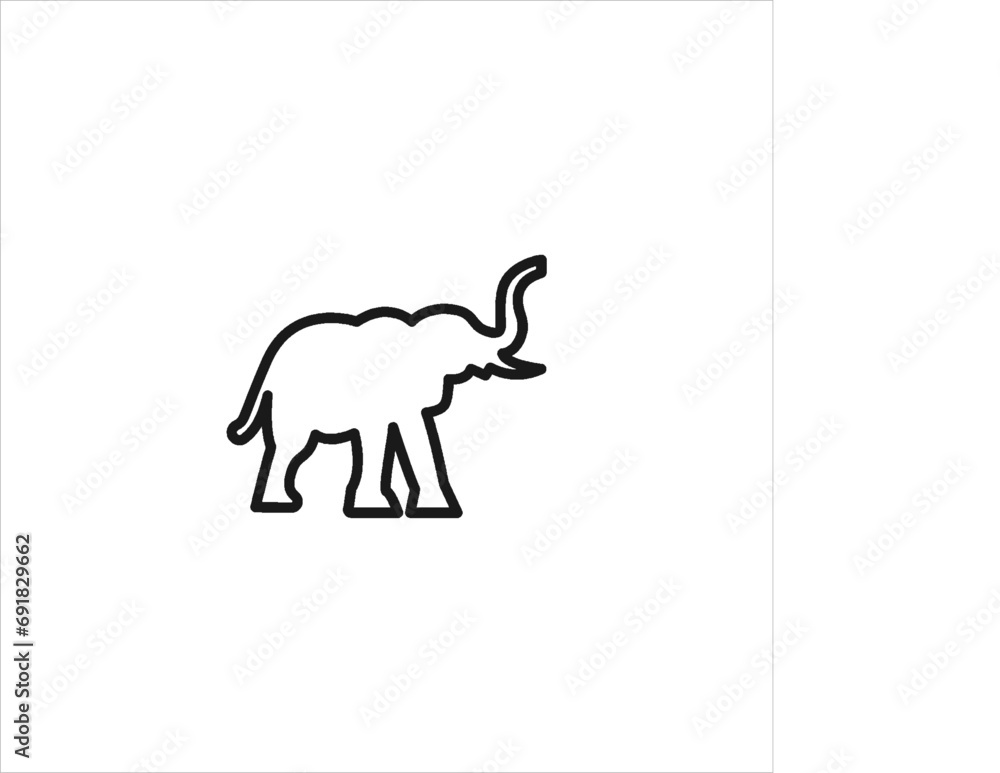 vector image and elephant, black and white color, white and black background