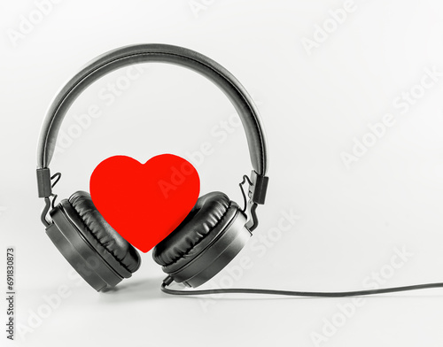 Headphones and heart concept for love listening to music